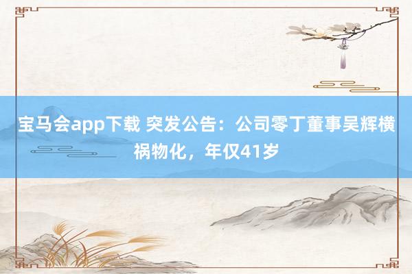 宝马会app下载 突发公告：公司零丁董事吴辉横祸物化，年仅41岁